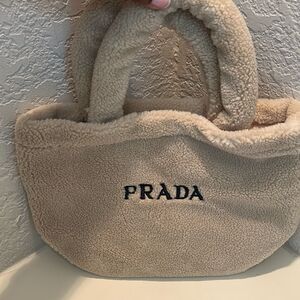 Prada Beaute GWP Teddy/Sherpa Cream Mini Tote Bag